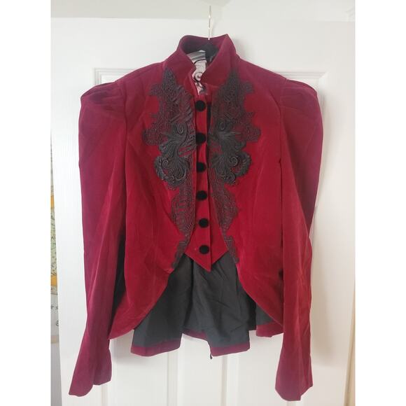 Punk Rave Gothic Jacket Womens 3XL Red Black Velvet Steampunk Victorian Vampire - Picture 2 of 13